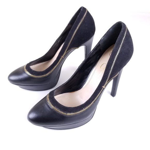 Jessica Simpson Black Pump Heels W/ Zipper Accent - Picture 1 of 6
